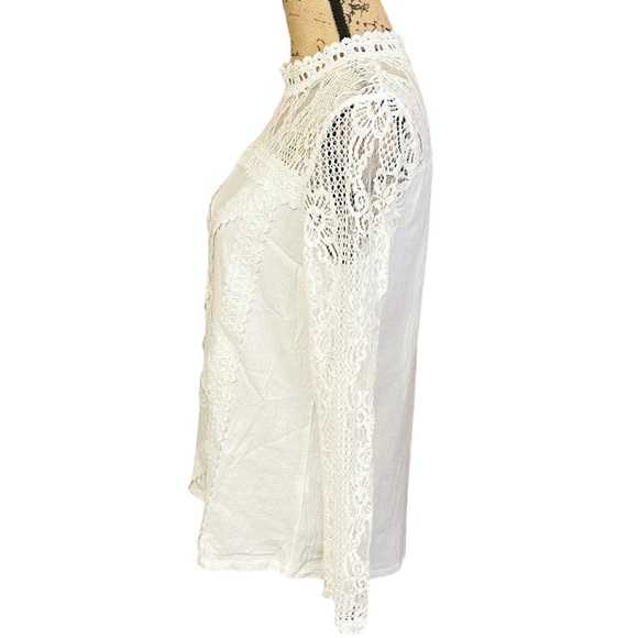 White Lace Long Sleeve Mock Neck Blouse Size M - Picture 4 of 10